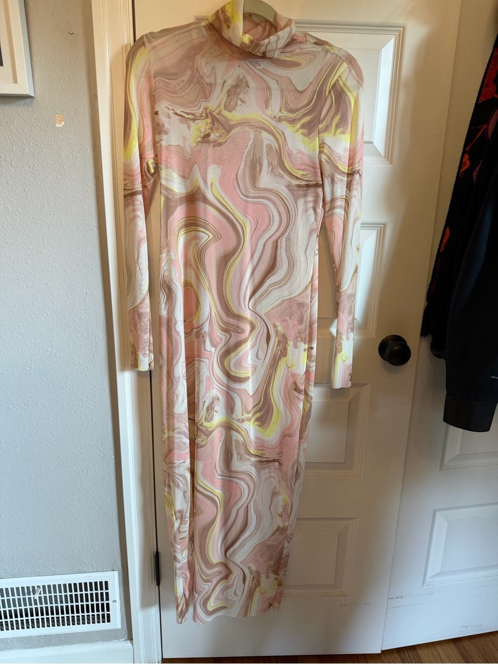 AFRM Pink Marble Swirl Sheer Turtleneck Maxi Dress - Size Medium
